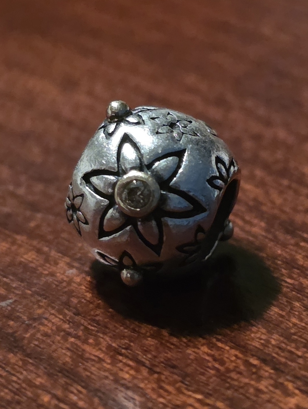 Retired Pandora Star Flower Silver 14k Gold Accents and Real Natural Diamond